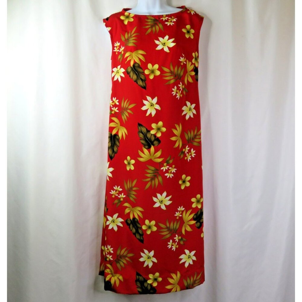 Hawaiian Dress Maxi Size Small ? Red Floral Long Muumuu Sheath Hand Made